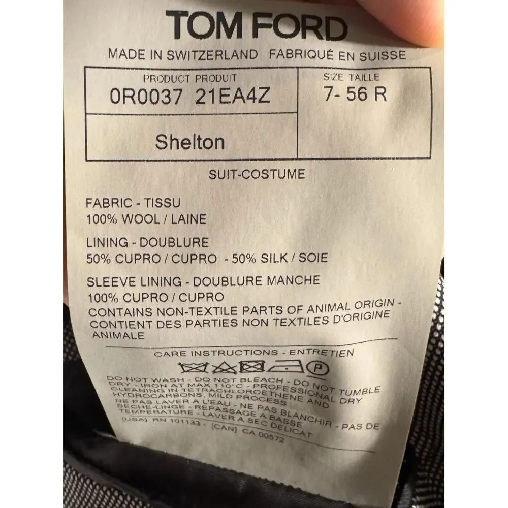Tom Ford Nailhead Gray Suit 54 44R Shelton 36x31 Trousers Notch Lapel